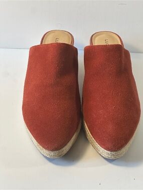 Lucky Brand Lugena Rust Suede Espadrille Wedge Mules Size 8.5